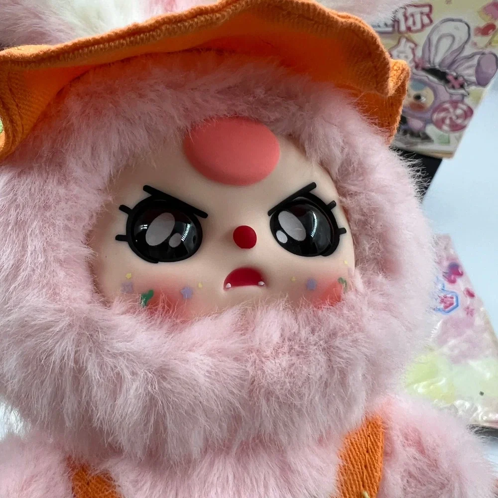 Baby Three Miniature Bunny Light Pink Rabbit Plush Special Eyes Green Outfit